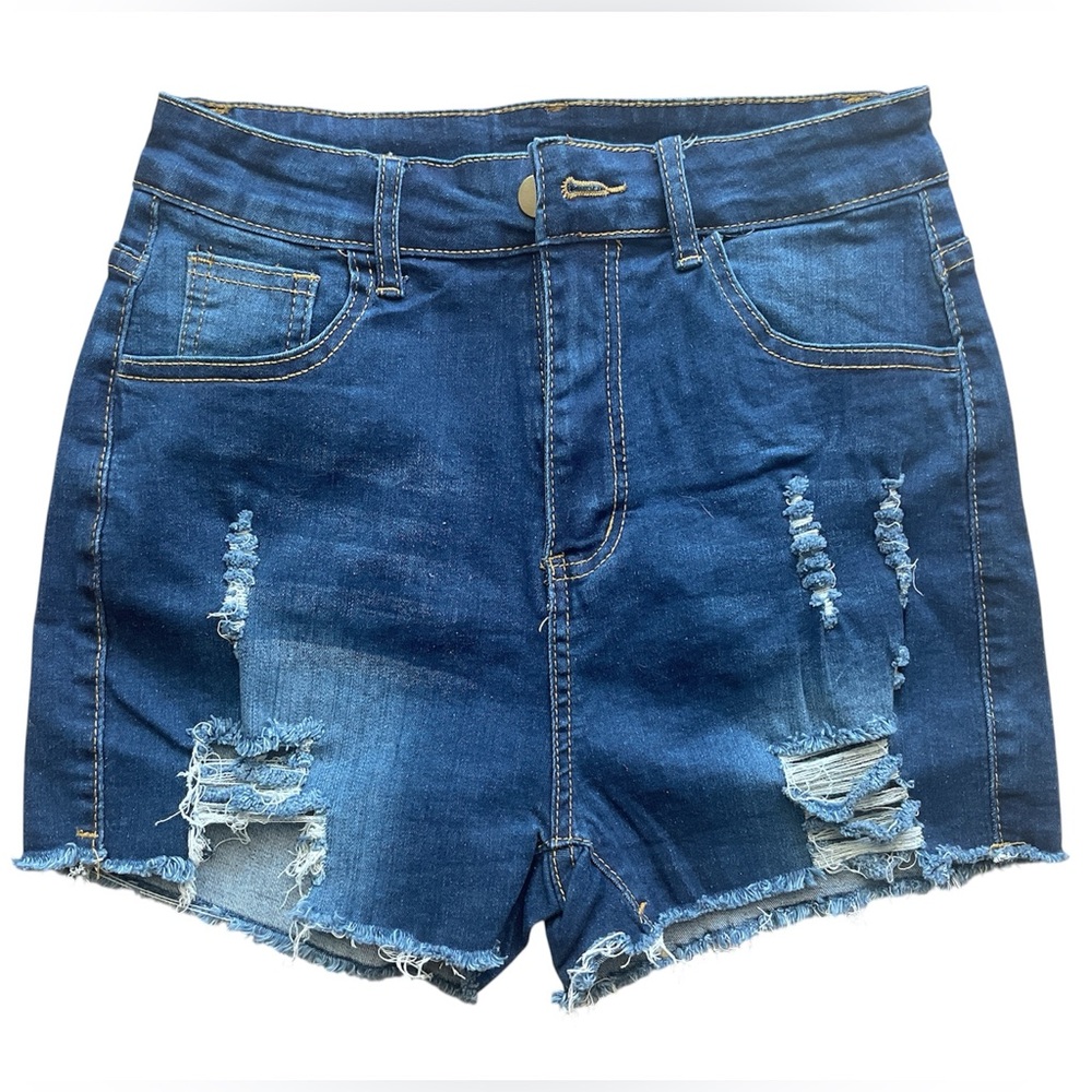 Women’s Denim Shorts Distressed Blue Size M High Rise Stretch
